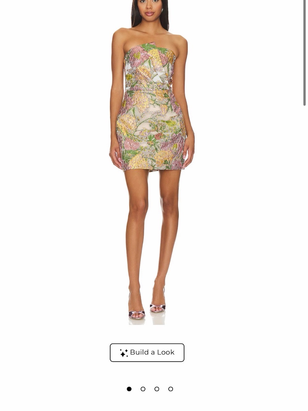 Elliatt Strapless Floral Jacquard Mini Dress - Pink, Green & Gold